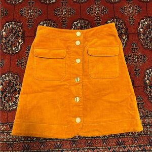 LOFT Vibrant Orange / Mustard Yellow A-Line Skirt Retro Preppy Button Pockets